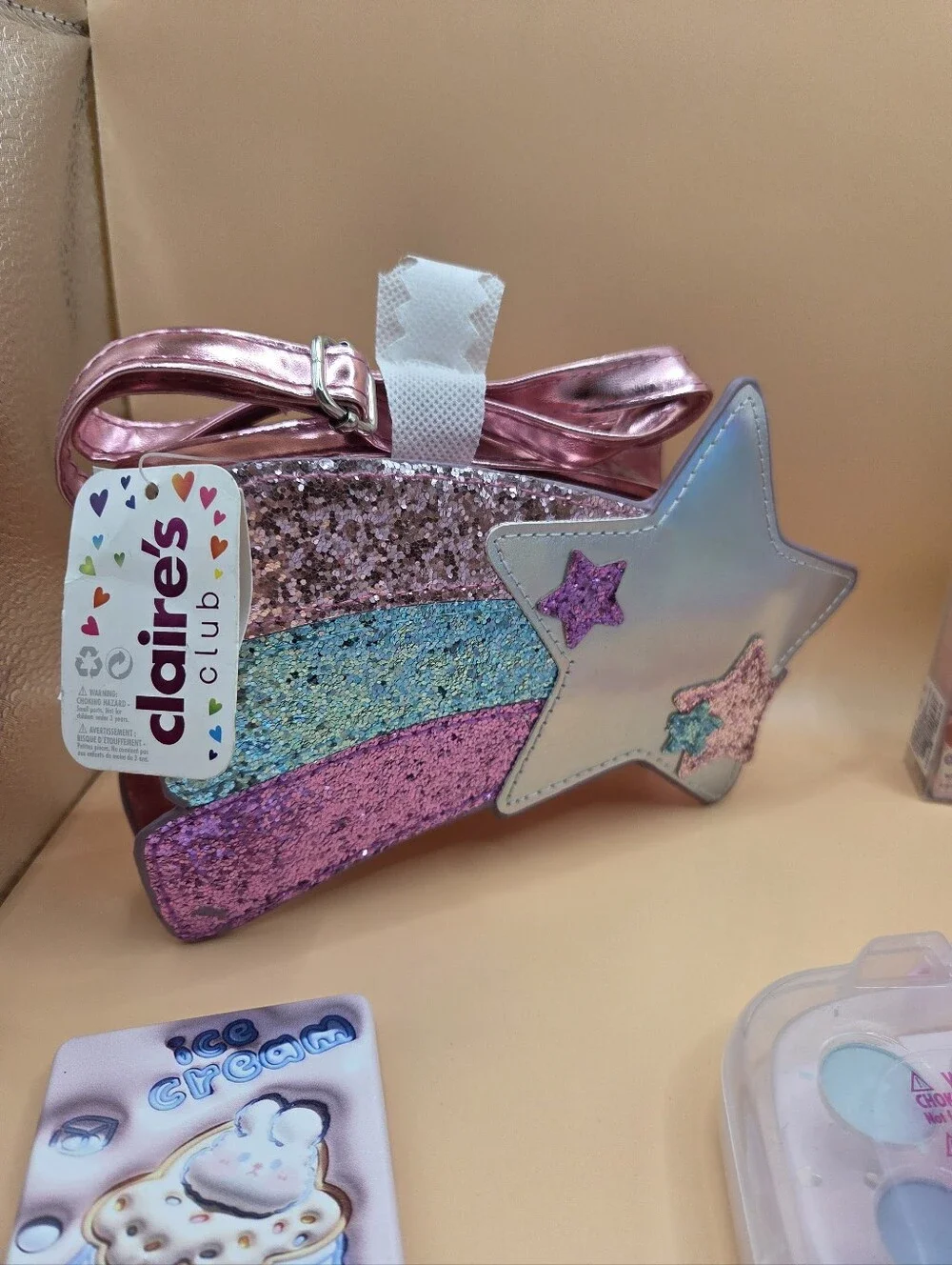 Claire's Pink Glitter Shooting Star Girls Crossbody Bag Bundle